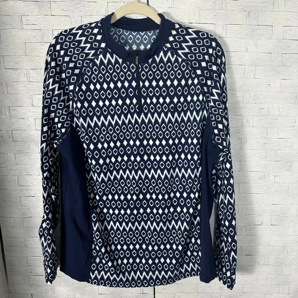 Coolibar women’s pullover jogging jacket‎ UPS 50 blue white activewear plus size
